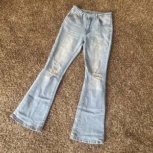 SHEIN Petite Ripped Bootcut Jeans Womens Petite M Light Wash Distressed Denim